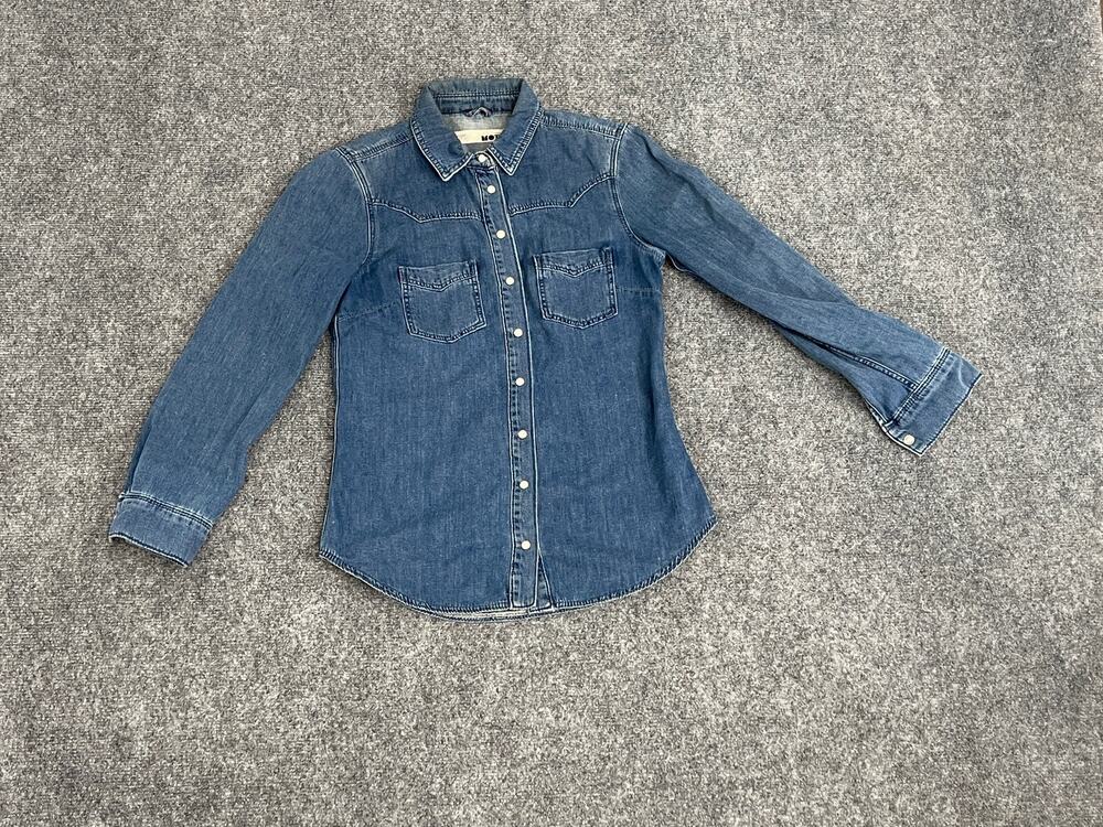 Topshop Shirt Womens 2 Button Up Denim Blue Jean Long Sleeve Solid N66
